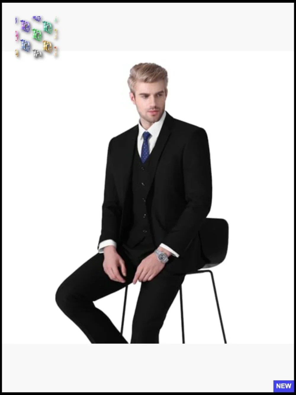 Slim Fit Three Piece Suit Classic Elegant Tuxedo Set Jacket Vest Pants Tie
